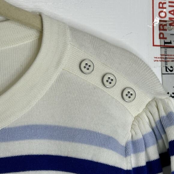 Talbots Womens Sweater XL Cream Oatmeal Blue Striped Knit Short Sleeve - Picture 5 of 9